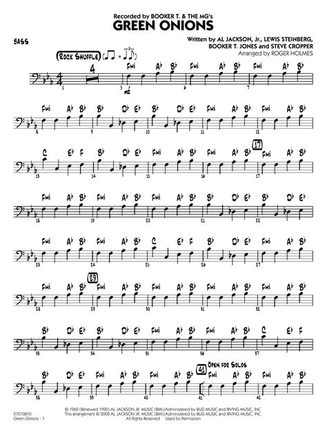 Green Onions (arr. Roger Holmes) - Bass by Booker T. & The MG's Sheet ...