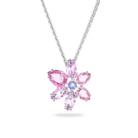 Collier fantaisie femme Swarovski métal argenté avec cristaux rose et ...