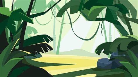 Premium Vector Tropical Forest At Dawn Beautiful Natural Scenery