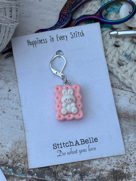 Stitch Marker Pink Food Bunny Crochet Progress Keeper Clip On