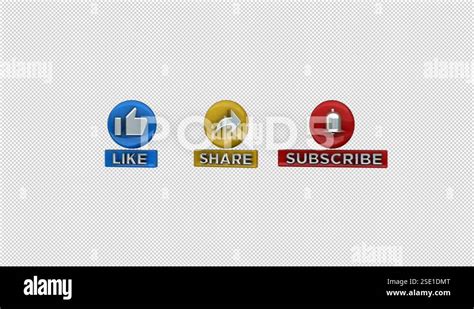 Like Share Subscribe Buttons 3D Animation With Alpha Stock Video