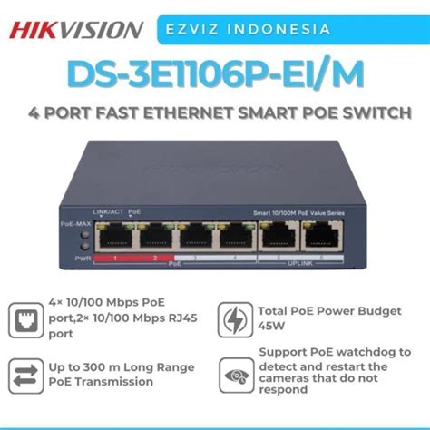 Jual CCTV Hikvision DS 3E1106P EI M 4 2 Smart PoE Switch Hub Fast