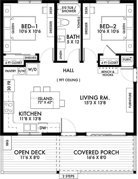 Accessory Dwelling Unit House Plan 2 Bedrooms 1 Bath 800 Sq Ft Plan