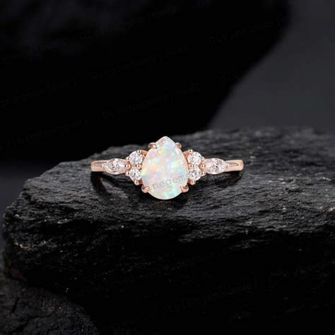 Chiragemsjewel X Mm Pear Cut Fire Opal Engagement Ring Women Diamond