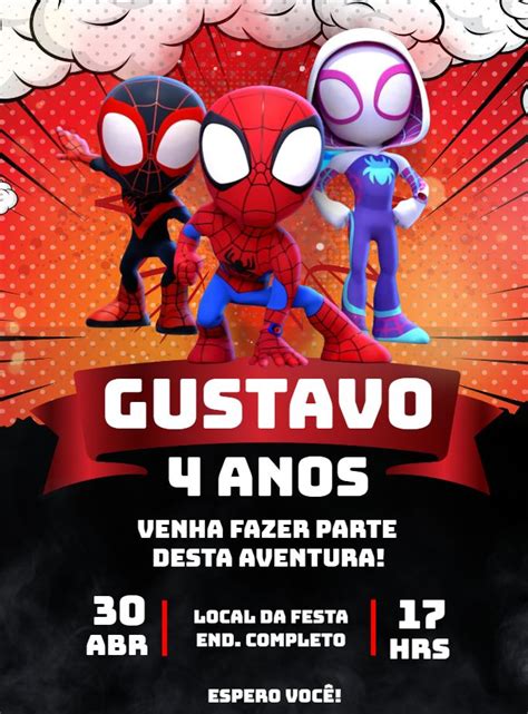 Convite Anivers Rio Spidey E Seus Amigos Extraordin Rios Convite De