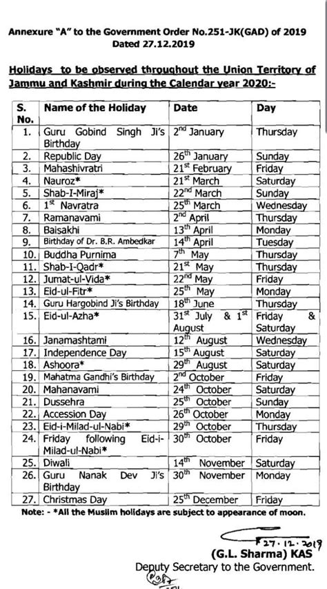 Holiday Calendar Jammu And Kashmir School Stefa Tamarah