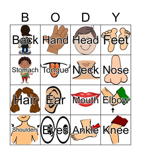 Body Parts Bingo Card