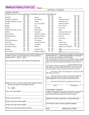 Fillable Online Medical History Form Fax Email Print Pdffiller