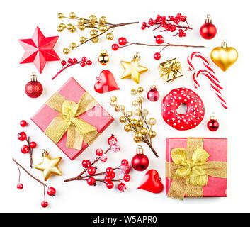 Christmas Decoration With Greeting Card Isolated On White Background