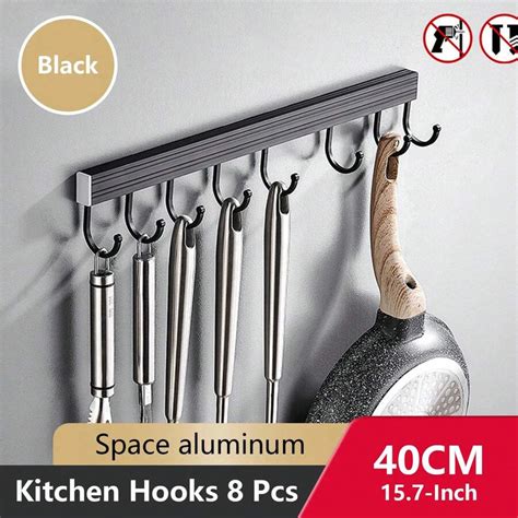 Wall Mounted Kitchen Hook Rack No Punching Wall Hangers Rail Kitchen