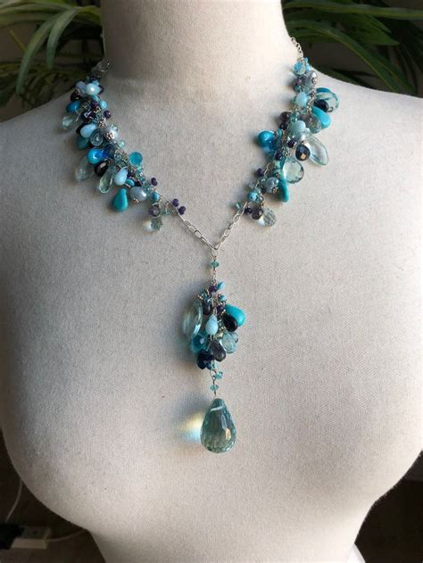 Turquoise Blue Topaz Cluster Y Necklace Etsy Necklace Blue