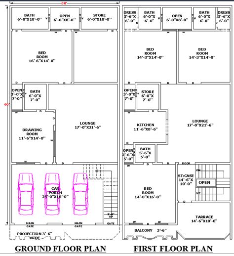 30 X60 Architectural House Plan Single Storey DWG File Cadbull