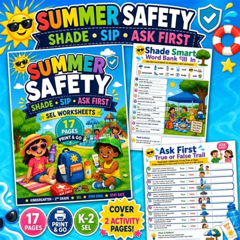summer safety worksheets    prep printable activities pack