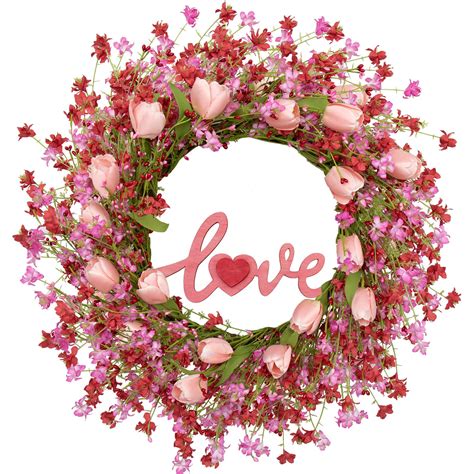 LLZLL Valentines Day Wreath Decor 22inch Artificial Pink Wreath With