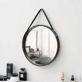 Pu Leather Round Wall Mirror Decorative Hanging Mirror With Strap