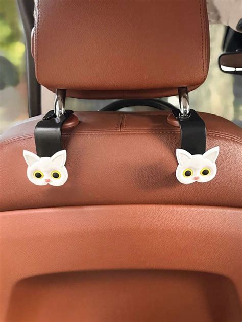 2pcs Cartoon Cat Car Seat Headrest Hooks Universal Car Storage Rack