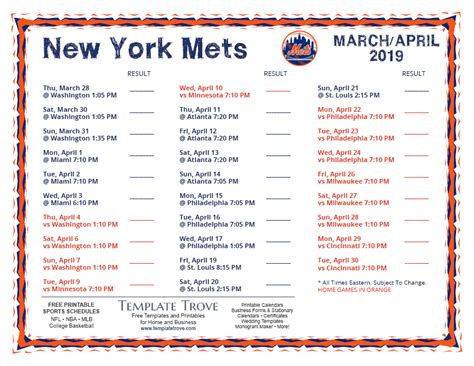 Mets Schedule Printable Pdf Free