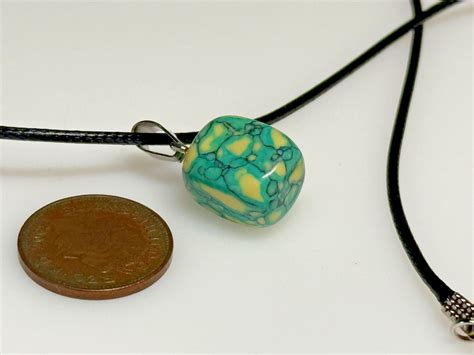 Pendant Tibetan Turquoise Stone Necklace Jewellery Black Leather Strap