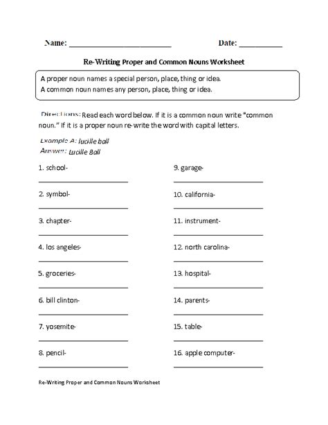 Common And Proper Nouns Worksheets Pdf