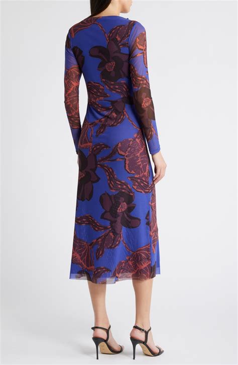 Cleobella Katya Floral Print Ruched Mesh Midi Dress | Nordstrom