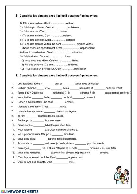 Les Adjectifs Possessifs Online Exercise For French Worksheets