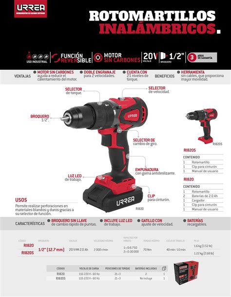 RI820 Rotomartillo de impacto 1 2 a batería Litio ion 20 V 70 Nm