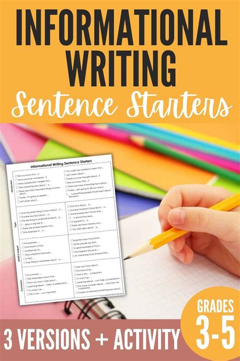 Informational Writing Sentence Starters For Grades