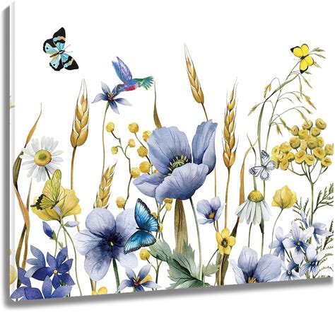 Aatoeax Blue And Yellow Floral Wall Art For Living Room Spring