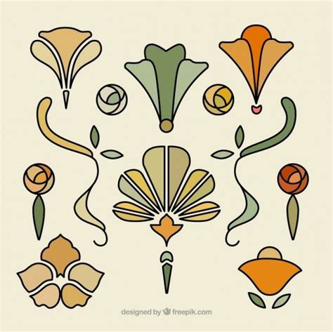 De Hand Getekende Bloemen Ornamenten In Art Nouveau Gratis Vector