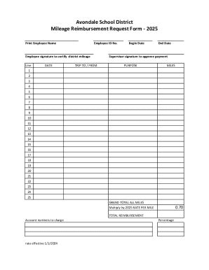 Fillable Online Avondale School District Mileage Reimbursement Request