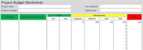 Project Estimation Excel Template