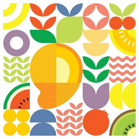 Geometric Summer Fruit Cut Artwork Poster With Ripe Mango