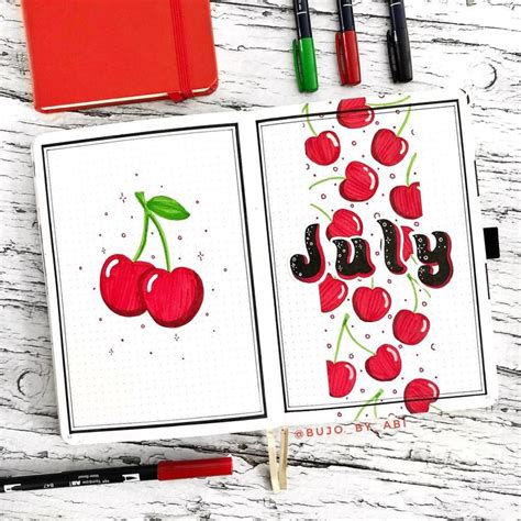 Cherry Themed Bullet Journal Cover Page