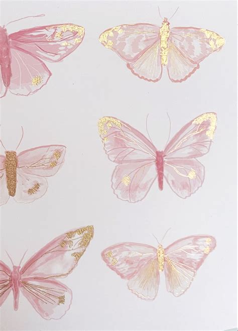 Pink And Gold Butterfly Wall Art Butterflies Gold Foil Art Print For