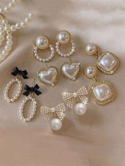 Pcs Set Rhinestone Geometric Square Heart Bowknot Pearl Decor