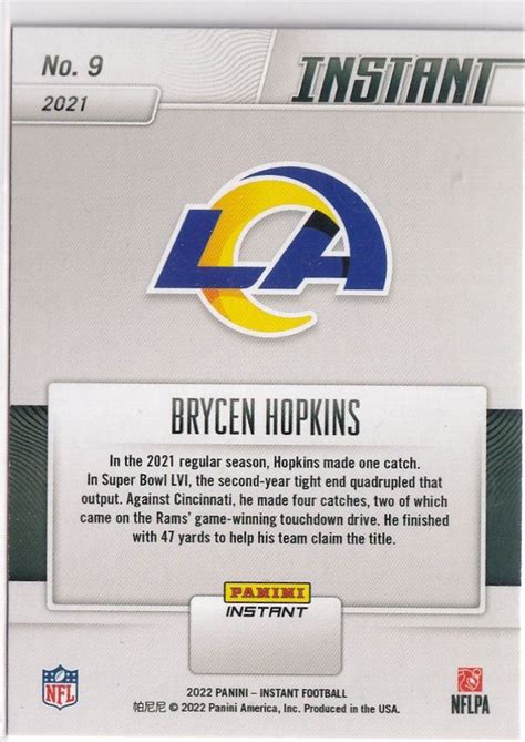 2022 Panini Instant NFL Football No 9 Brycen Hopkins EBay