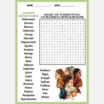 WOMEN S HISTORY MONTH Word Search Puzzle Worksheet Activity By PUZZLES