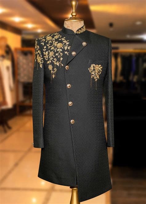 Grey Embroidered Italian IndoWestern Sherwani Wedding Dresses Men