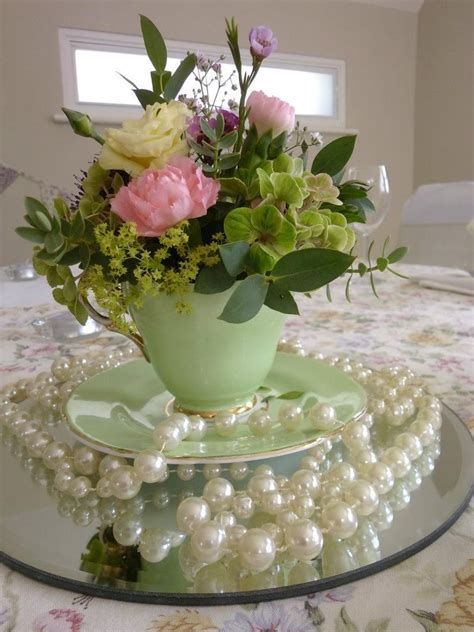 Tea Cups Pearls Wedding Table Centers By Greenfox Tea Party