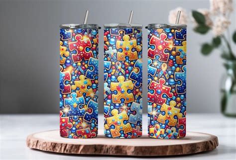 Autism Awareness Tumbler Wrap Png Oz Skinny Sublimation Design