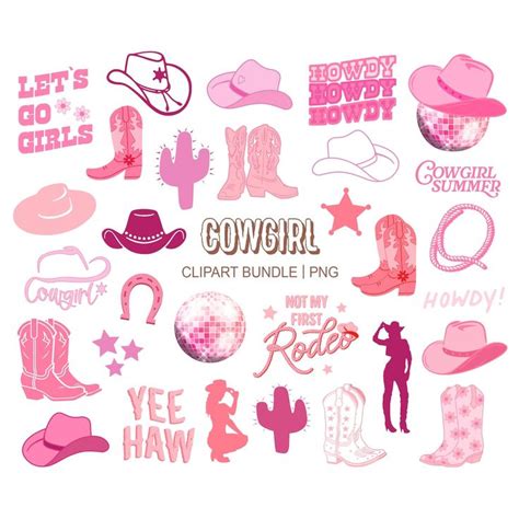 30 Cowgirl Png Bundle Cowgirl Disco Party Clip Art Retro Hot Pink Girly