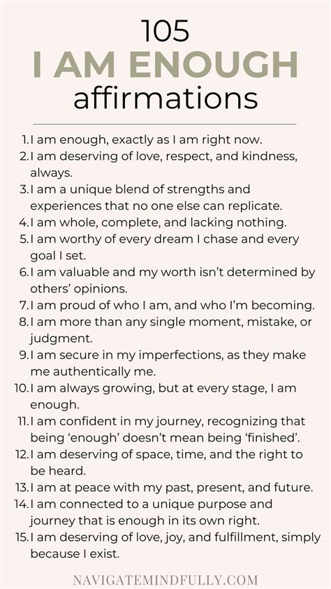 105 Positive I AM ENOUGH Affirmations For Self Love Affirmations