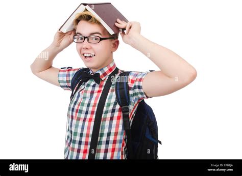 Funny Student With Stack Of Books Stock Photo Alamy