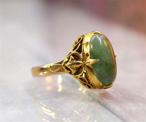 Antique Edwardian K Gold Jade Cabochon Ring Sz Ebay