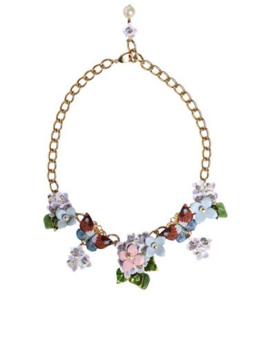 Dolce Gabbana Multicolor Floral Decor Crystal Gold Brass Chain Women