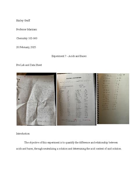 Experiment Acids And Bases Lab Report Hailey Graff Professor