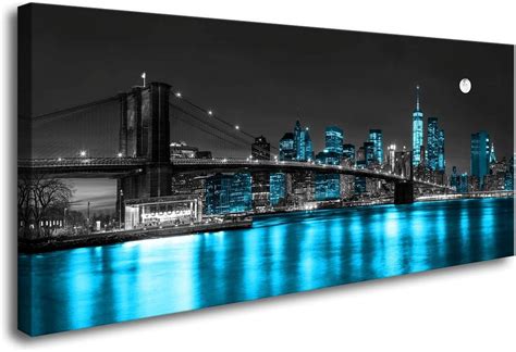 AatoeaX Wall Art Canvas Painting Black White And Blue New York Brooklyn