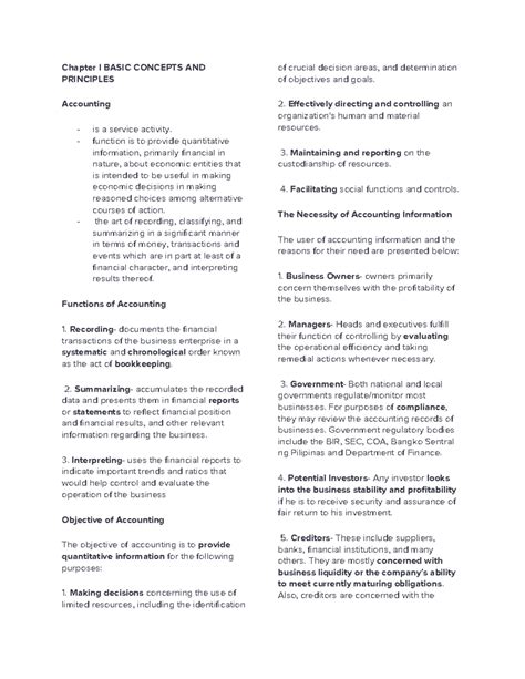 Accounting 2 Chapter I Basic Concepts Principles Overview Studocu