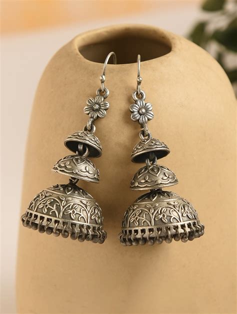 Shop Jaypore Women Silver Hook Brass Jhumki Earrings For Women Online