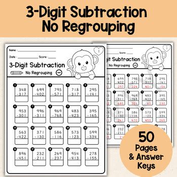 Digit Subtraction Without Regrouping Math Practice Sheets Nd